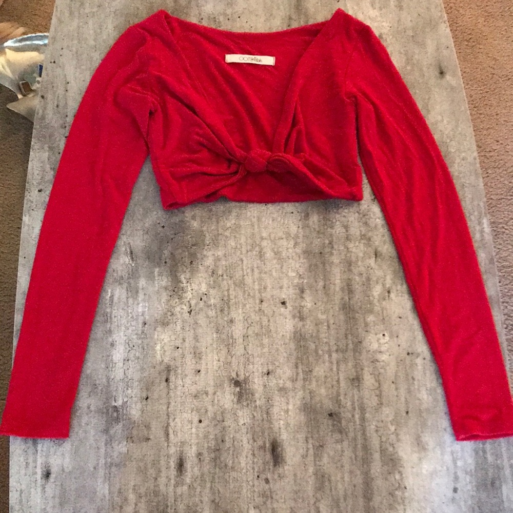 Red Long Sleeve Crop Top